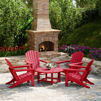 Geoff Outdoor 5-Piece Adirondack Chair With Round Coffee Table Conversation Set