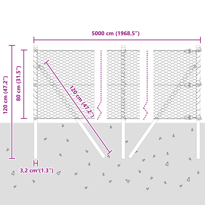 Vidaxl Hexagon Fence Steel, Green, 80cm H x 5000cm W