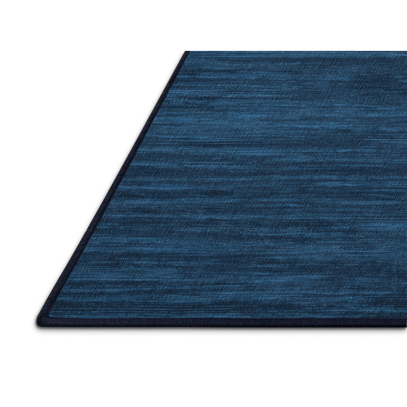 Tapis bleu uni lavable à la machine, Rond 8 pi