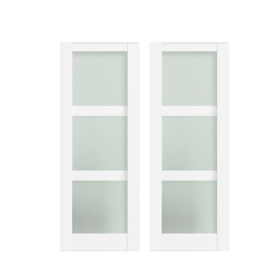 Dalle de porte intérieure en bois apprêté blanc 80 po H 3-Lite
