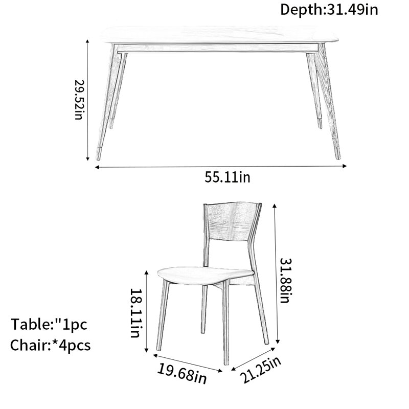 Ensemble de salle à manger rectangulaire élégant L 55,11 po x l 31,49 po, 5