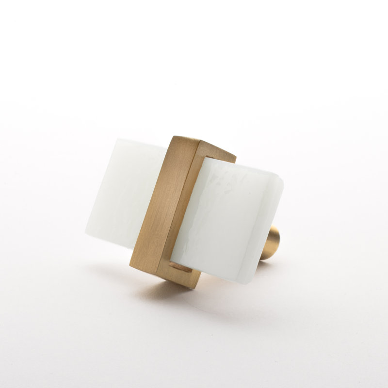 2” Length Rectangle Knob, Satin Brass/White