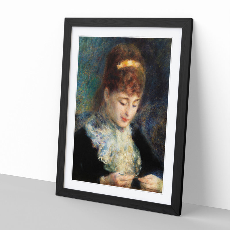 Woman Crocheting by Pierre-Auguste Renoir - Picture Frame Painting, 36cm H x 27cm W x 2cm D, Black