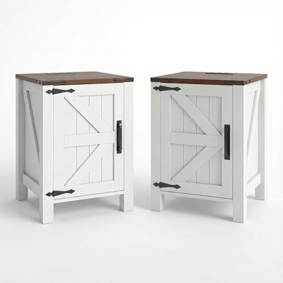 Tables de chevet de ferme avec station de charge, ensemble de 2 tables de chevet en bois de 18 po pour la chambre à coucher et le salon