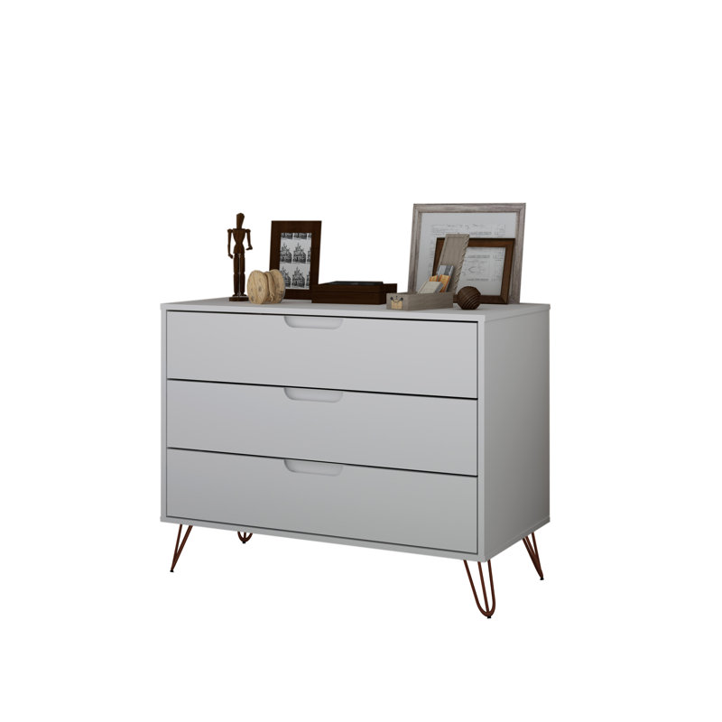 Rockefeller 35" Mid-Century Modern 3-Drawer Bachelor's Chest in White, White
