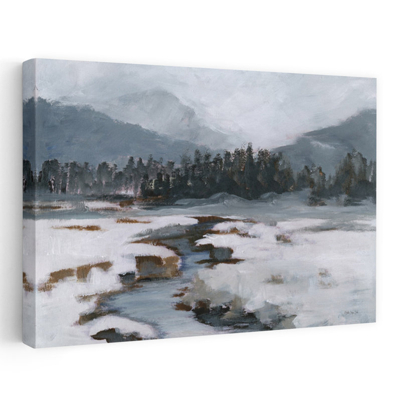 Vue hivernale - Paysage d'hiver contemporain, art de neige, H 16 po x l 24 po
