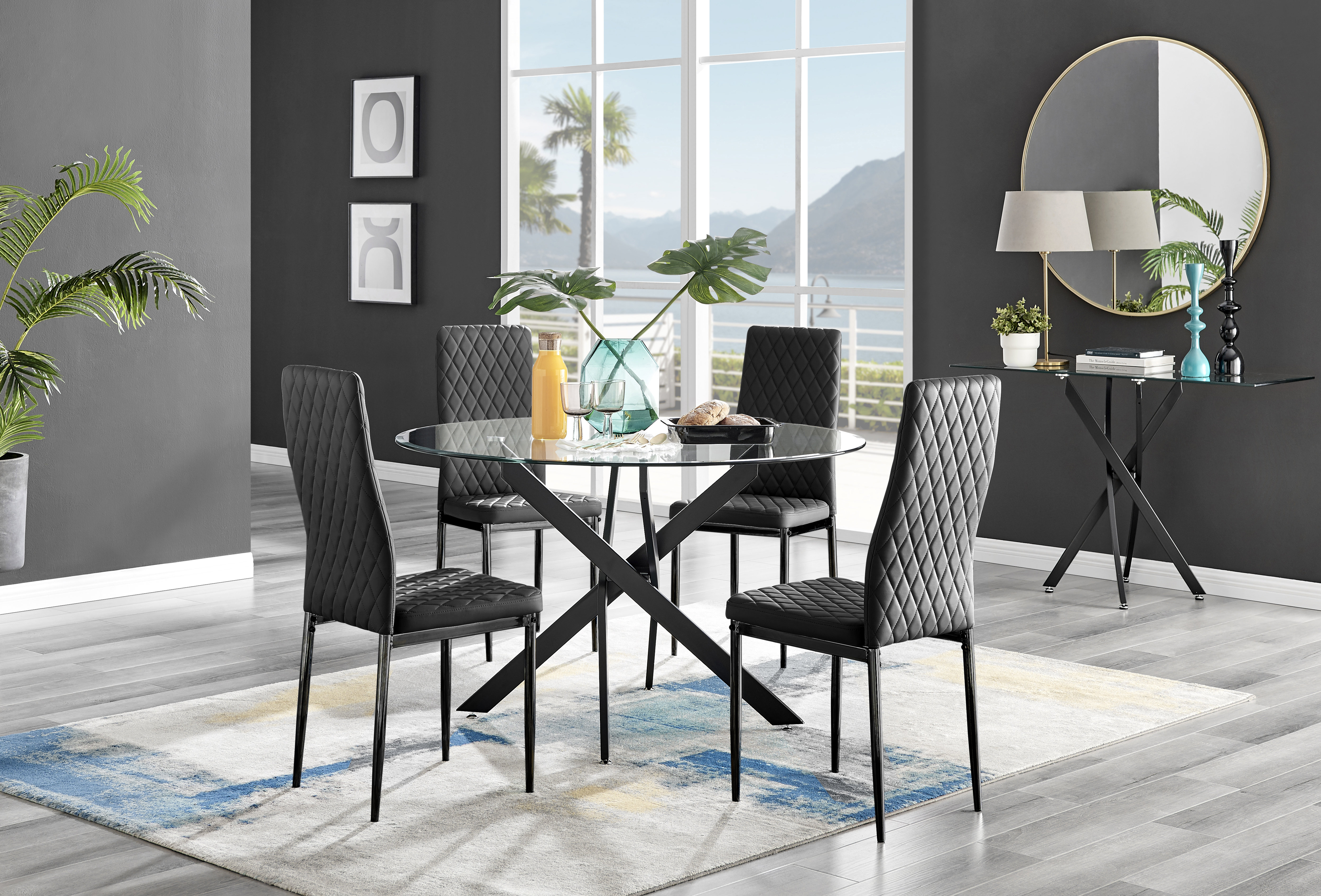 17 Stories Tierra Modern Chrome Metal & Glass Round Dining Table Set ...