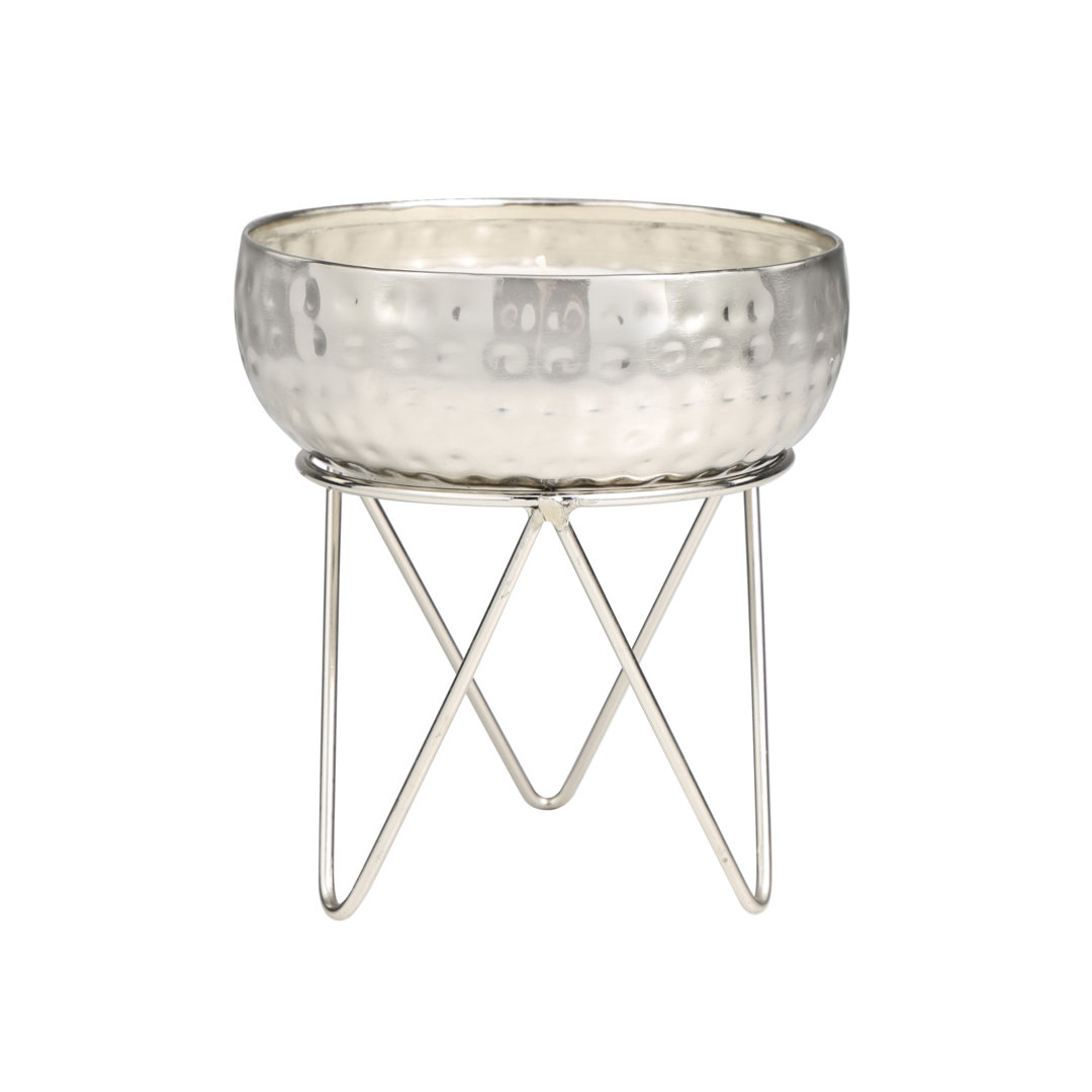 Metal Campfire Scented Tall Hammered Decorative Silver Candle with White Wax Everly Quinn 