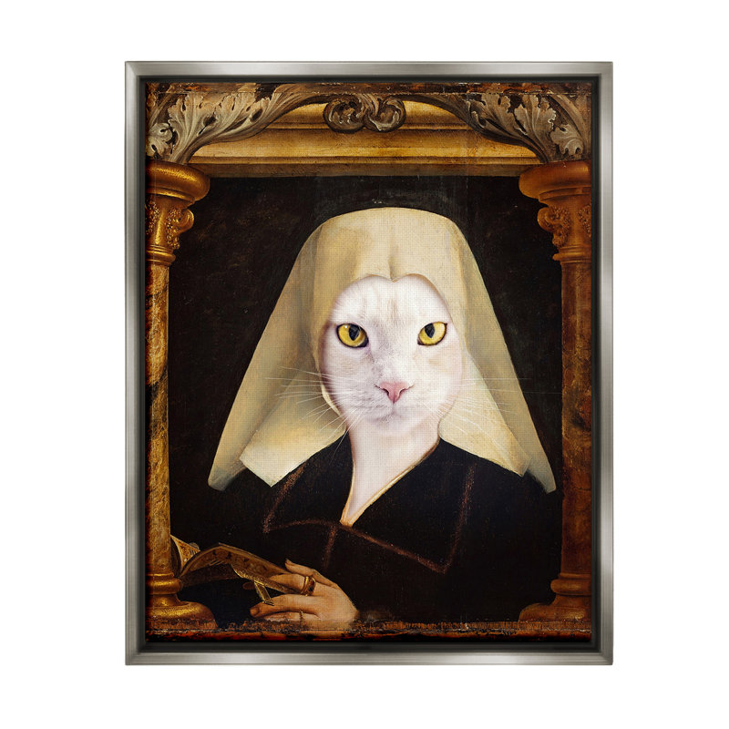 «Cat With Ornate Arch Floater Frame» par Karen Burke sur toile, H 31 po x l 25 po, Cadre flottant gris lustré