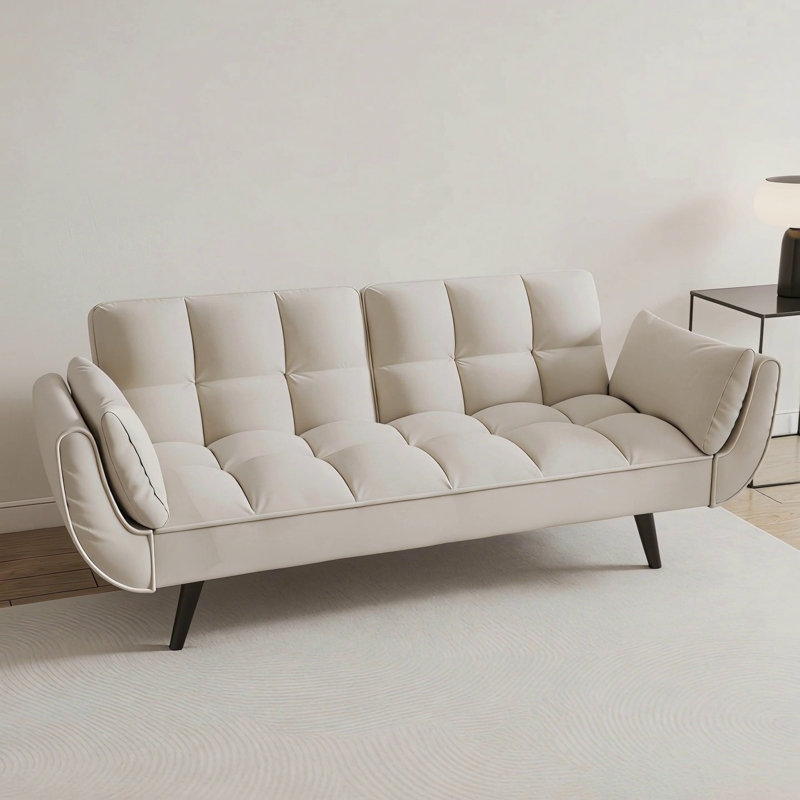 Canapé de 74 pouces beige avec accoudoirs moelleux et coussins décoratifs, parfait pour les petits appartements et les chambres à coucher