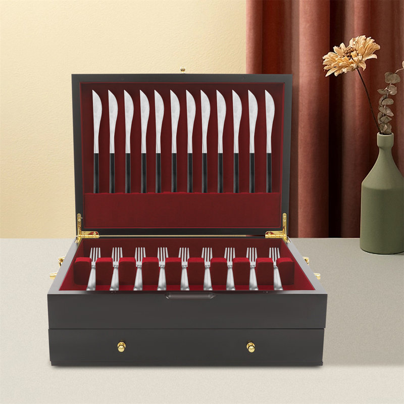 Wooden Silverware Storage Box With Handle