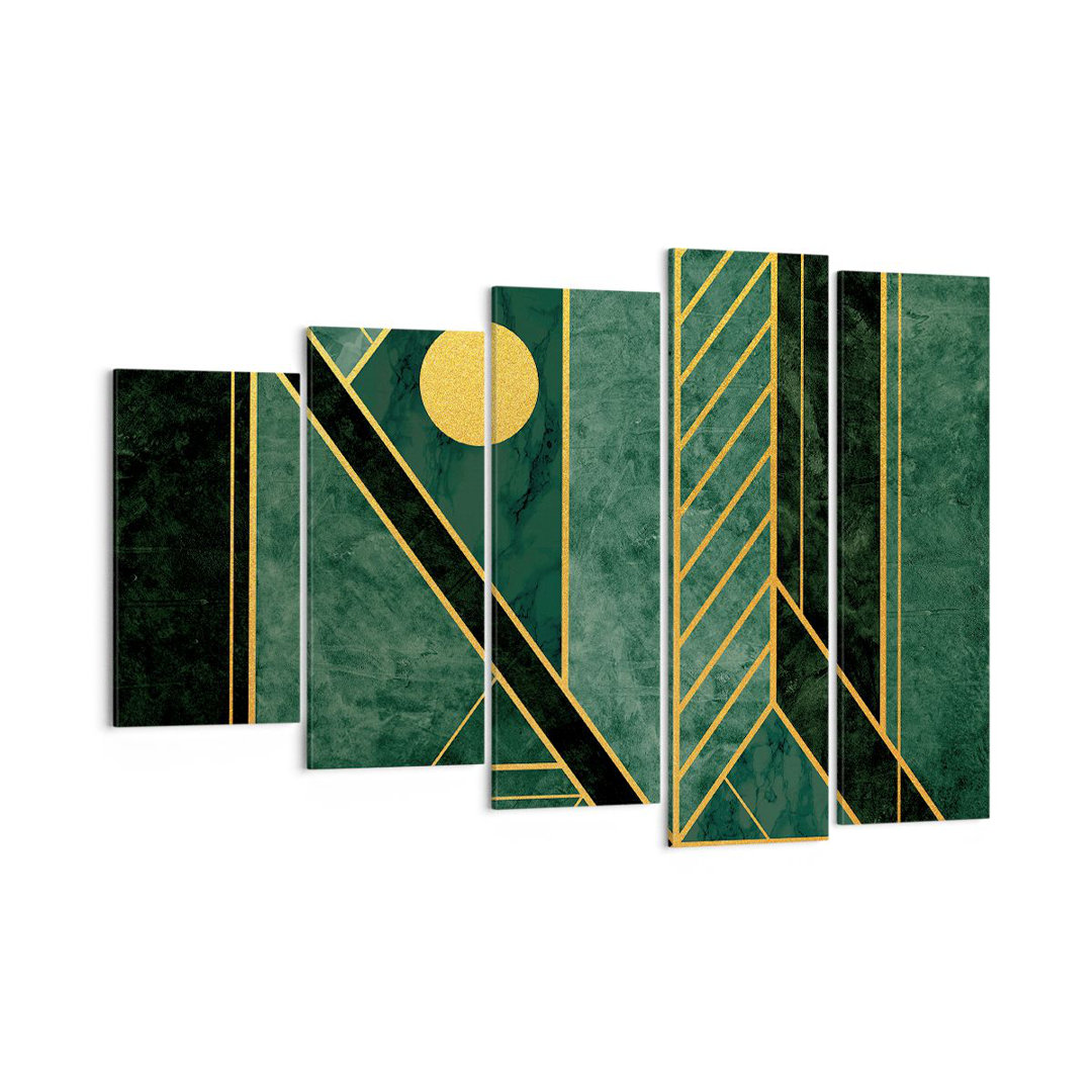 5-tlg. Leinwandbilder-Set Green Piece Geometric