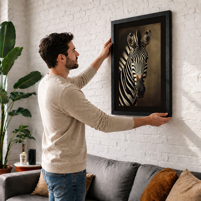 Frontal Zebra Modern - Framed Print, Black, A4 - 29.7 x 21.0 cm
