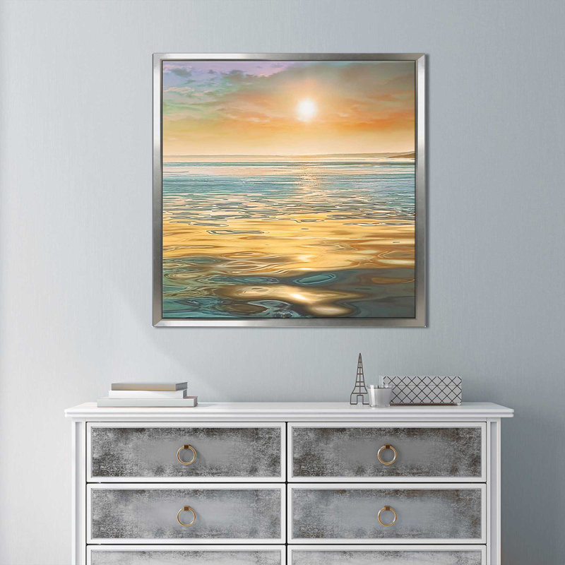 «Evening Calm», reproduction, H 39,5 po x l 63,5 po x P 2 po, Cadre flottant argent