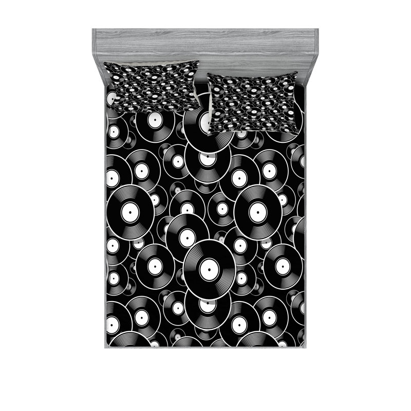 Drap-housse et coussin décoratif Ambesonne gris anthracite / blanc, Ensemble de draps pour très grand lit californien