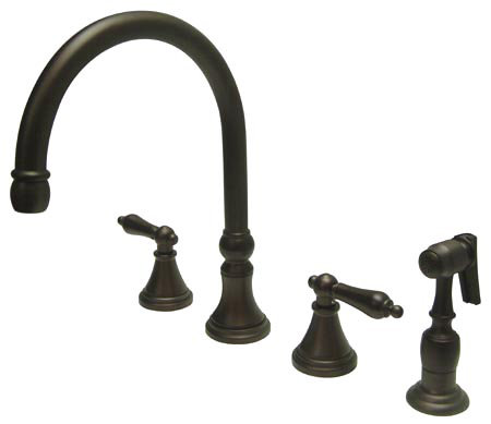 12" Deck Mount Double Handle Widespread Kitchen Faucet with Accessories, Oil Rubbed Bronze