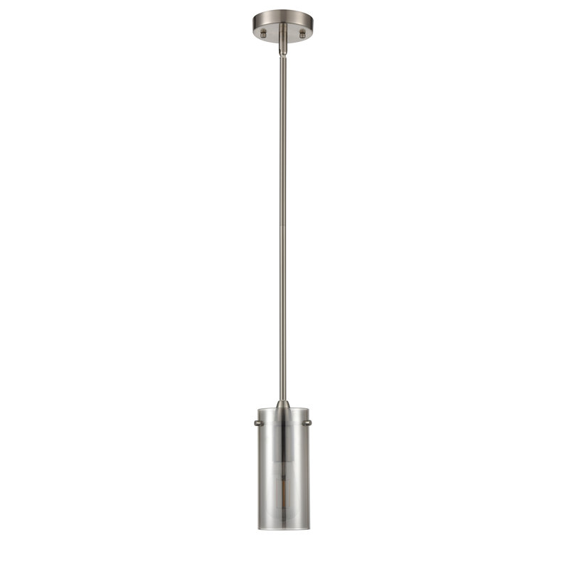 Luminaire suspendu cylindrique à 1 lumière Angelina, Brushed Nickel, Small Shade, Smoke