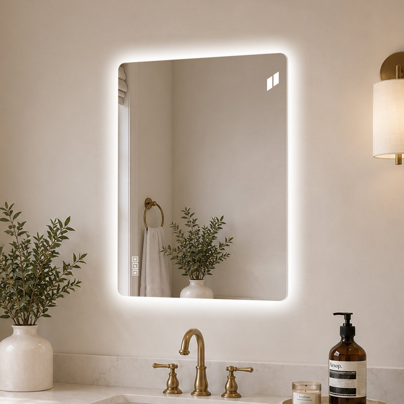 LED Bathroom Vanity Mirror with 5mm Copper Free Silver Glass 3 Color Dimmable Lighting Anti Fog Memory Function Horizontal Vertical Wall Mounted
