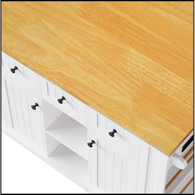 53-Inch Large Kitchen Island with Drop Leaf, Power Outlet, and Ample Storage, Perfect for Efficient Kitchen Organization and Mobility