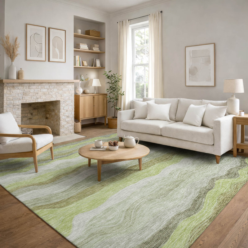 Premium Machine Washable Mayfield AMF2397 Striped Rug, Aloe, 9' x 12'