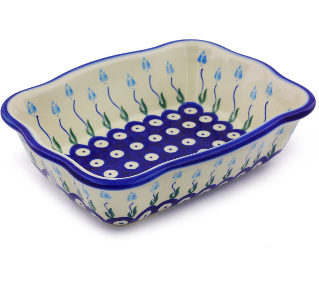 Polmedia Floral Peacock Rectangle Stoneware Baker Bakeware Polmedia