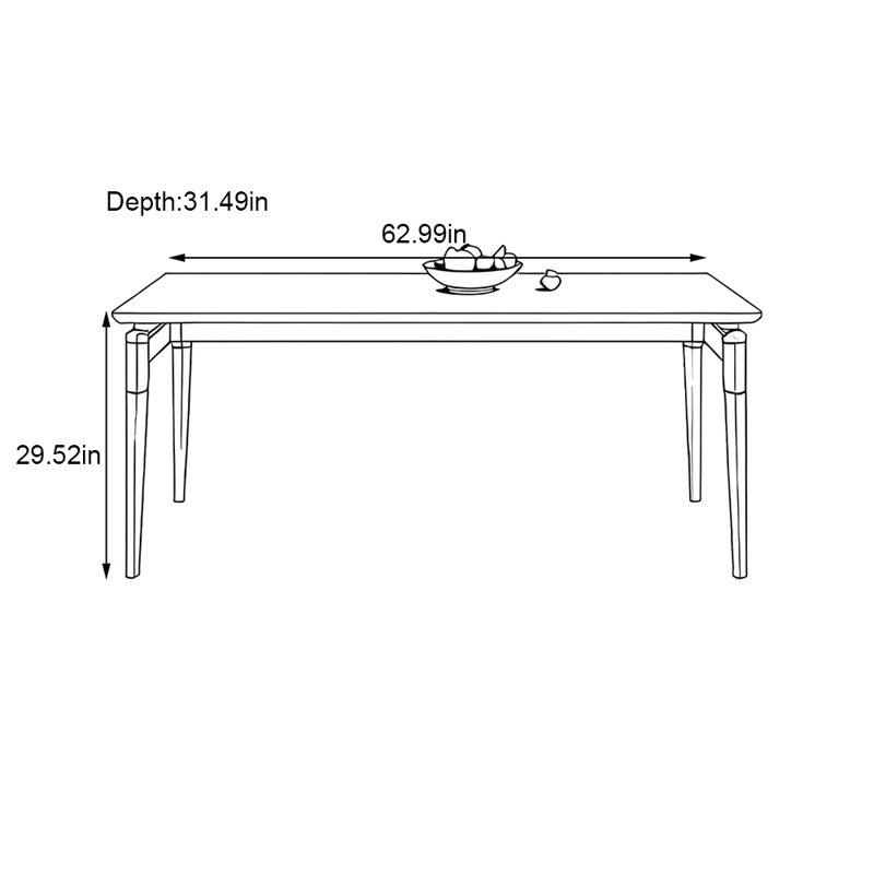 Solid wood stainless steel dining table, 29.52" H x 62.99" W x 31.49" D