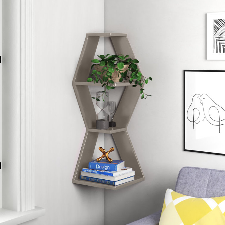 3 Piece Corner Shelf Modern Wall Shelf Stackable Take on Corner