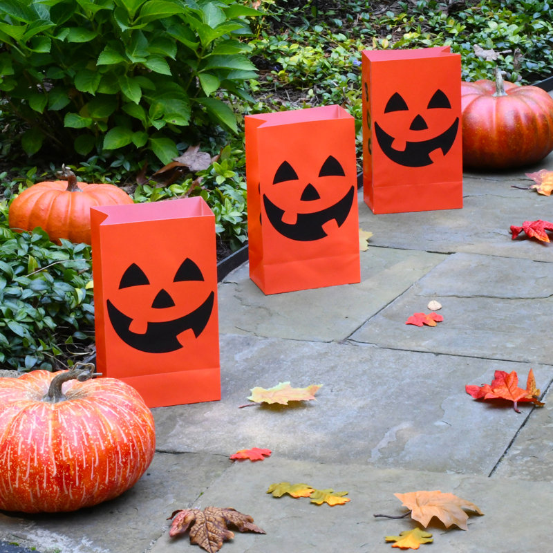 Sacs en plastique orange Jack O'Lantern Luminaria - 12 unités
