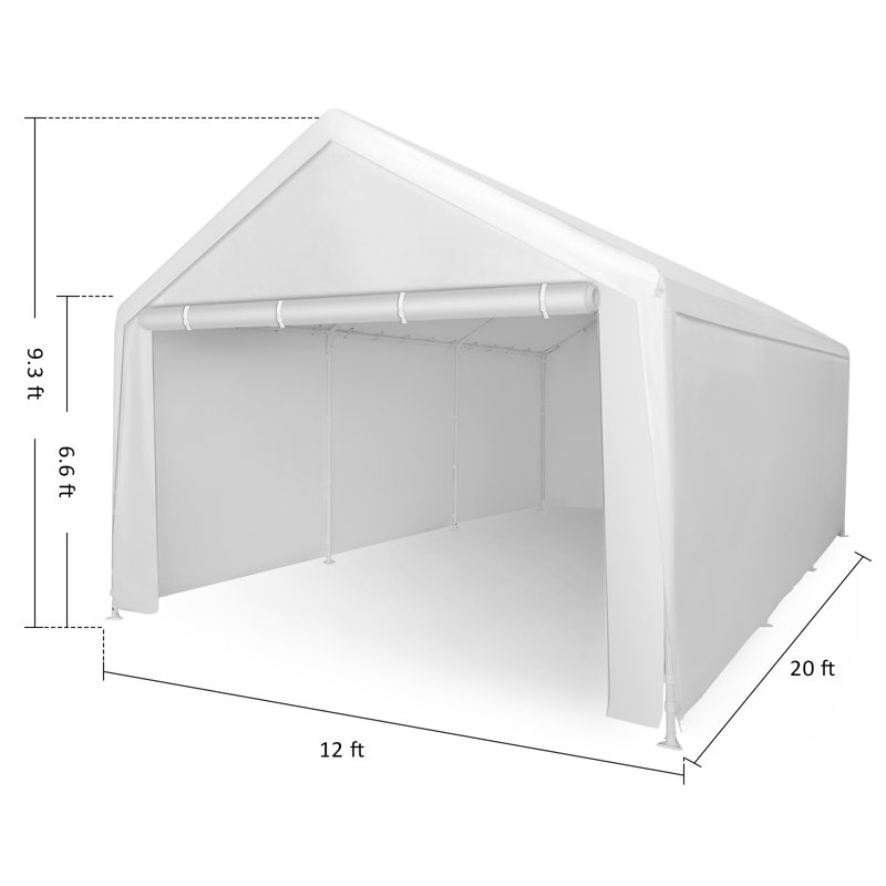 12' W x 20' D Garage Heavy Duty Carport, White