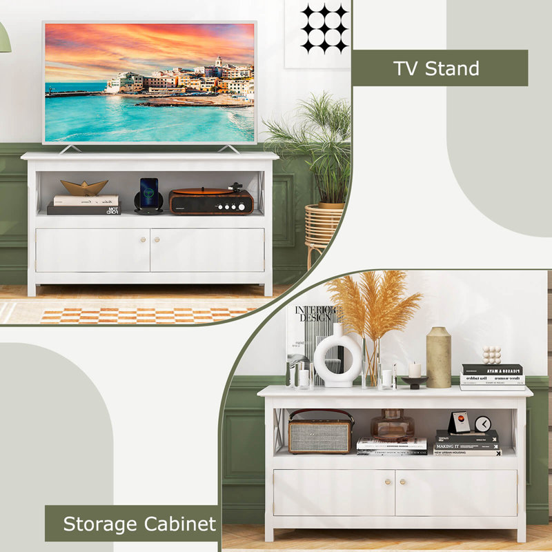 Lark Manor™ Free Standing Tv Cabinet Wooden Console Tv Media Entertainment, White