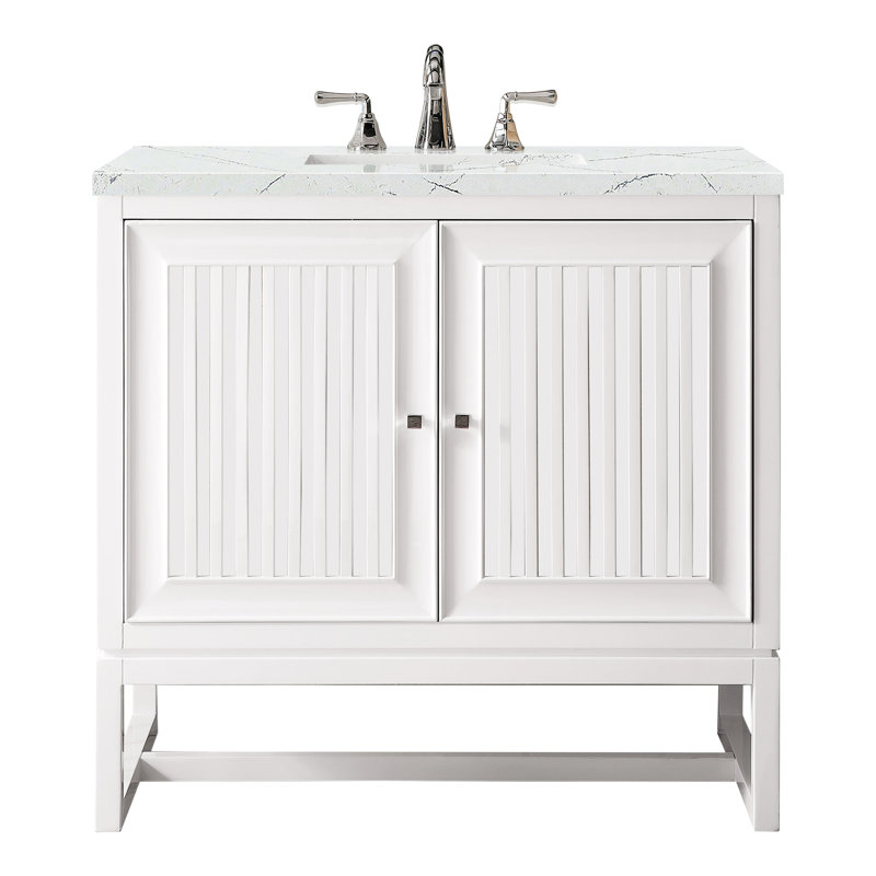Athens 36'' W Single Vanity, Glossy White, Ethereal Noctis, 8" Widespread
