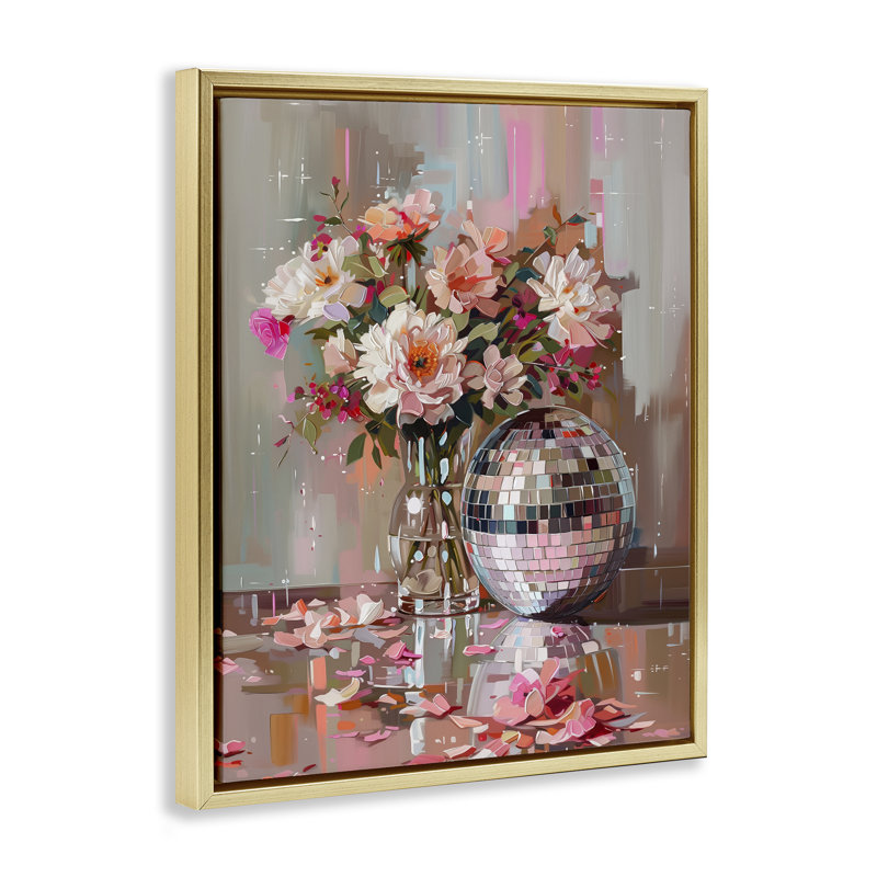 Cadre flottant disco avec fleurs et nature morte, design par Arlington Prints, H 21 po x l 17 po