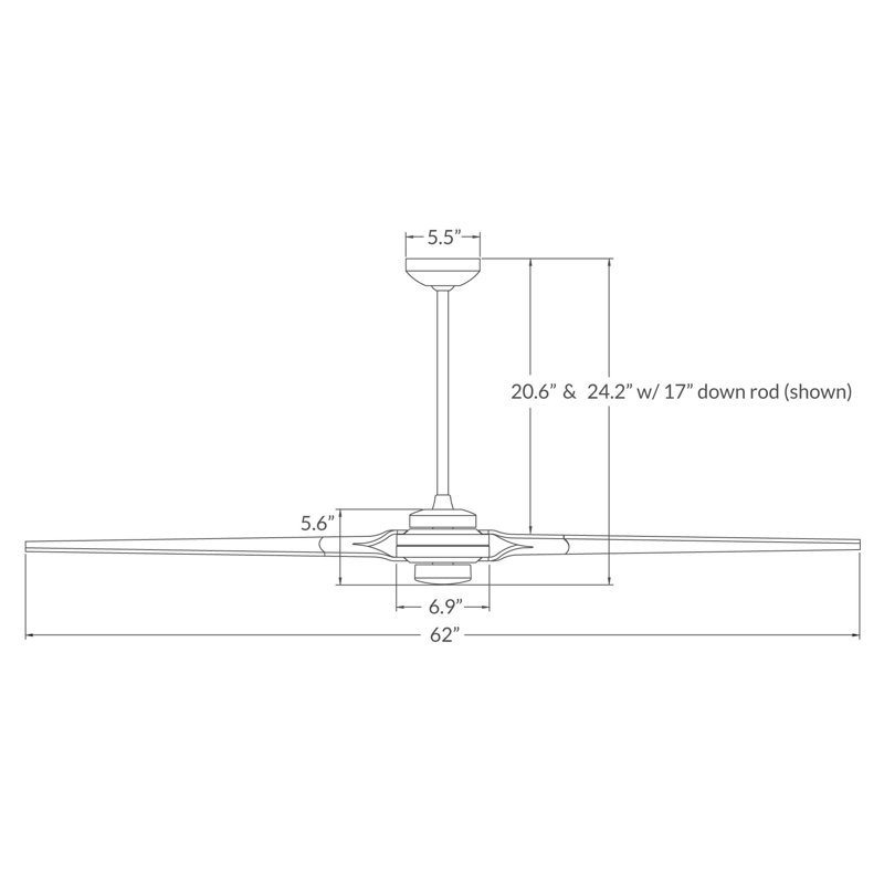 Torsion Downrod Ceiling Fan, Handheld Remote, Bright Nickel, Nickel