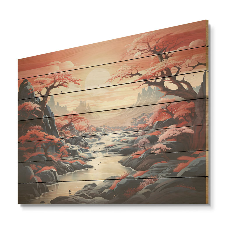 «China Mountain and River Landscape Bliss III» - impression sur bois de Chine, H 24 po x l 32 po x P 0,78 po