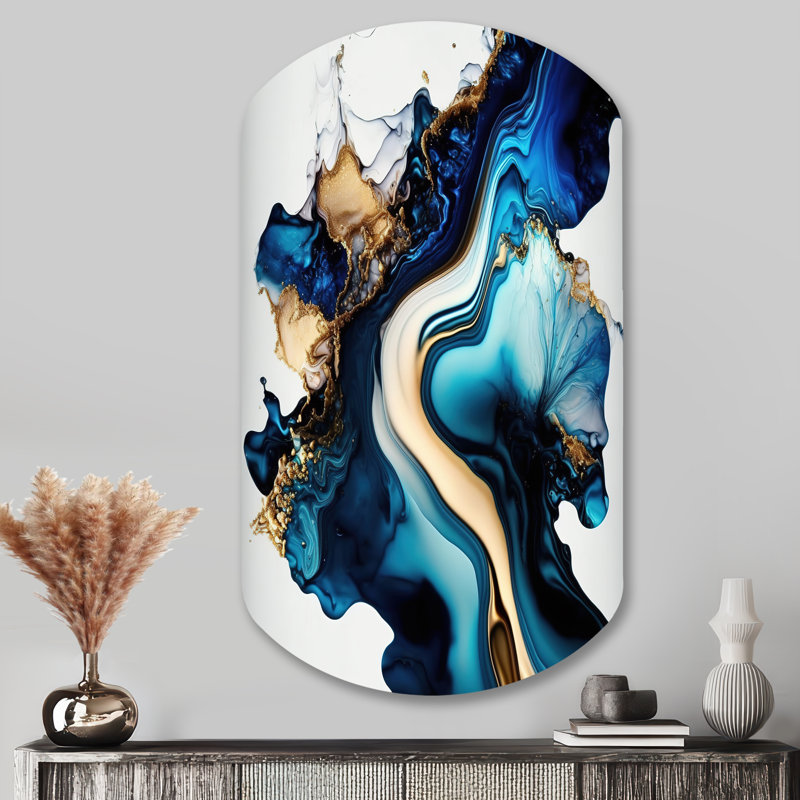 Abstract Marble Geode Blue II - Marble Asymmetrical Metal Wall Art, Blue Cylinder Metal Art Print, 43" H x 23" W x 1" D