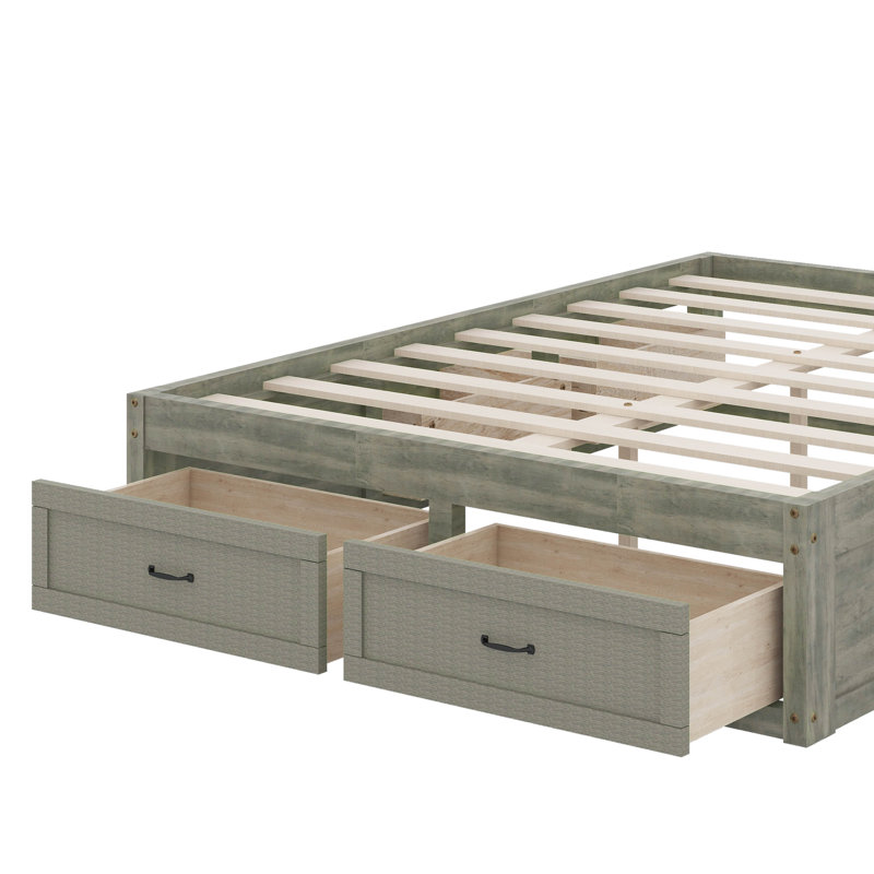 Lit plateforme double avec 6 tiroirs, Gris antique