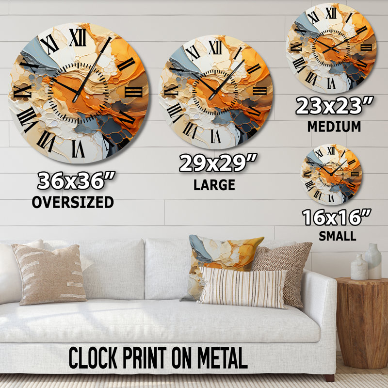 Horloge murale abstraite orange et orange, Surdimensionné