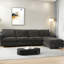 Canapé modulaire noir avec méridienne réversible - siège profond surdimensionné pour le salon ergonomique, mousse, velours court moelleux, assemblage - conception ergonomique moderne en L, lin doux