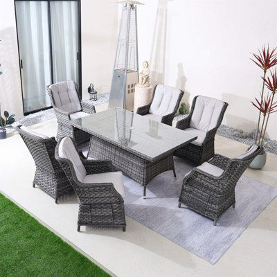 Ravenna 7-Piece Outdoor Dining Set with Rectangular Table in PE Wicker and Cushions