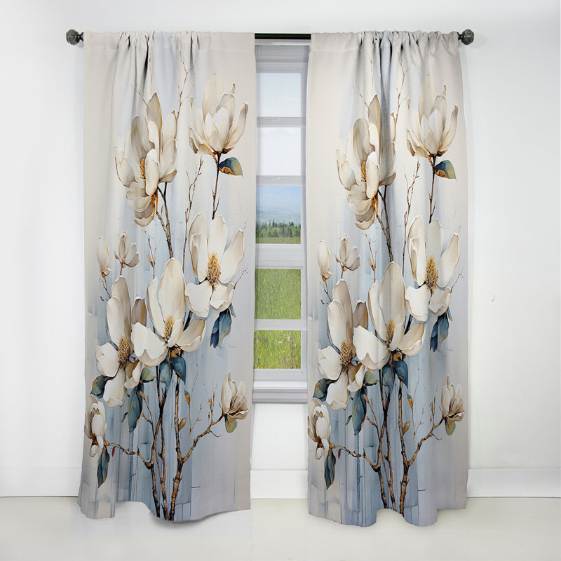 Valmy - Magnolias Floral Blackout Curtain - 1 Panels, 52" W x 95" L