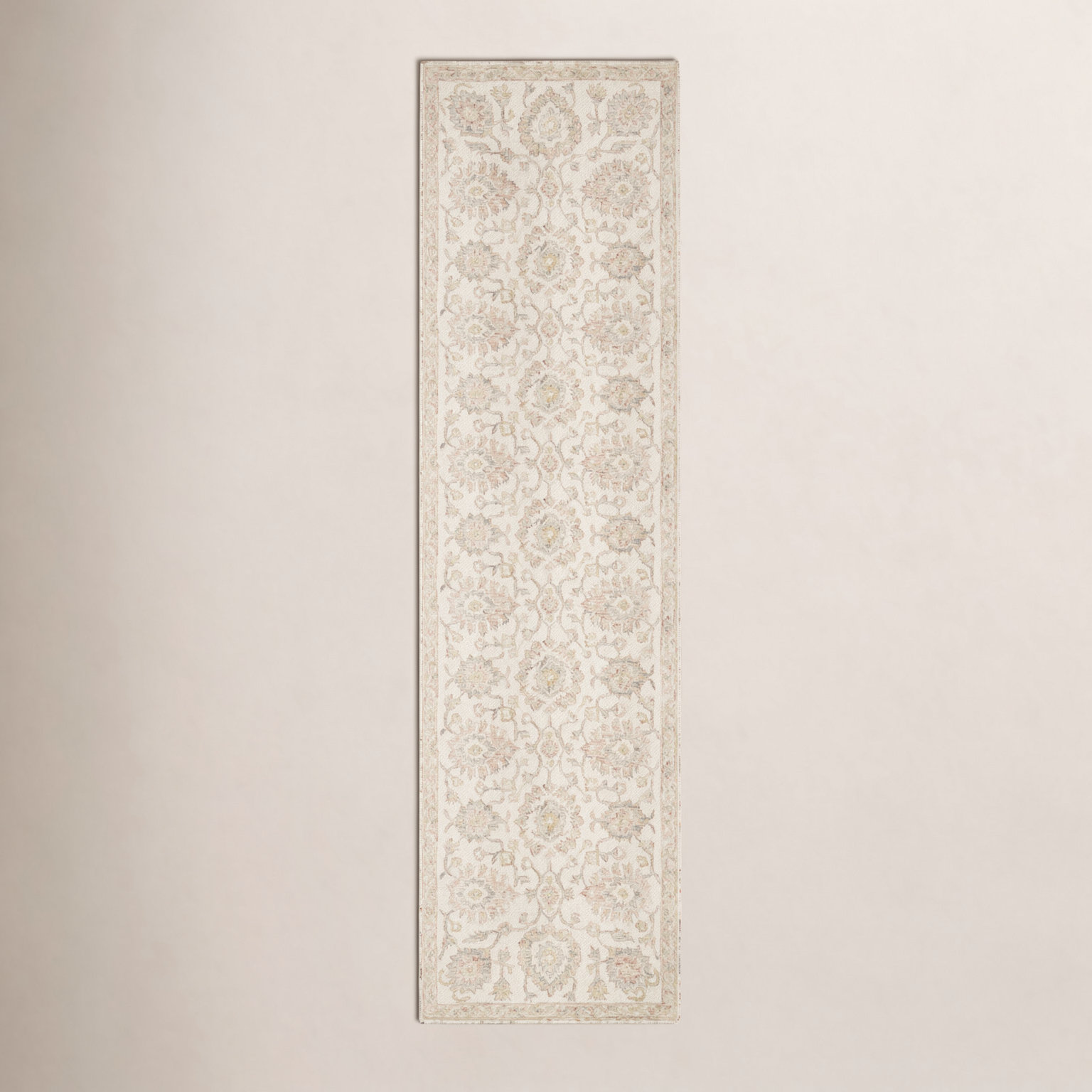 Aden Ivory Blush Hand-Hooked Wool Oriental Rug, Rectangle 2'6" x 9'9"