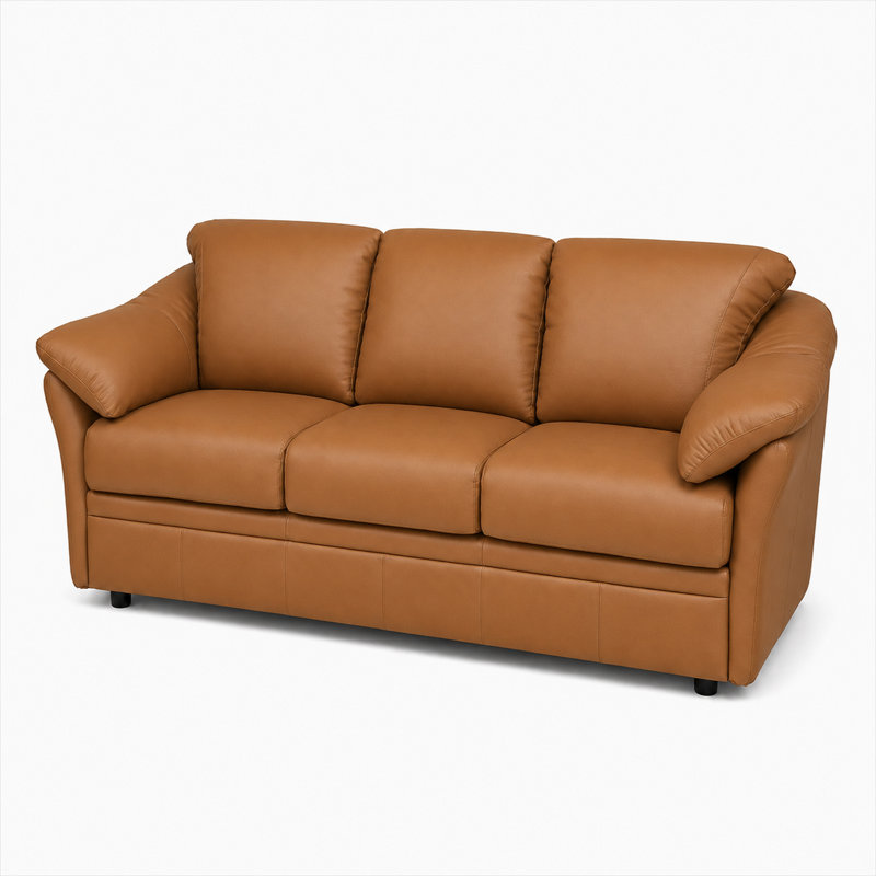 Ramdev Top Grain Leather Sofa Bed with Cushioned Back and Pillow Top Arm, Caramel