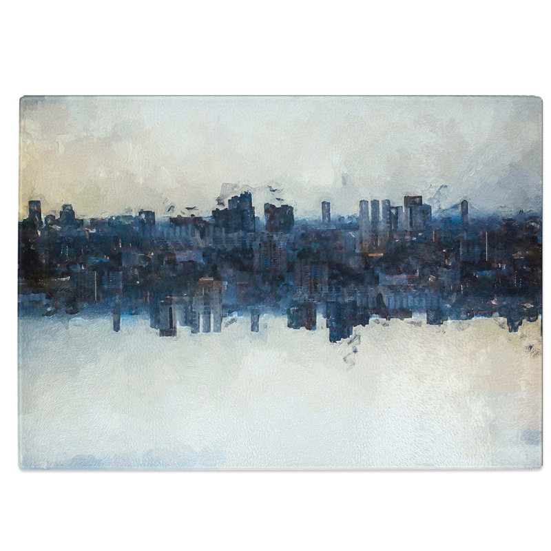 Tempered Glass City Mirror Chopping Board, 39 cm W x 28.5 cm L
