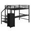 Lit mezzanine double avec bureau intégré et escalier de rangement, éclairage DEL et garde-robe compacte