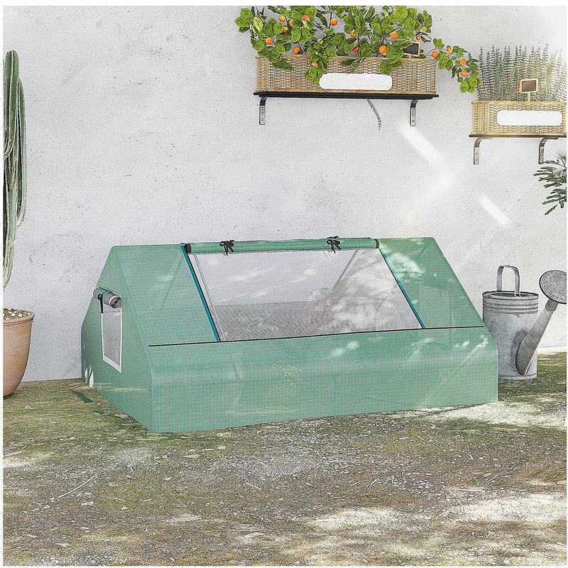 Outsunny 71" x 55" x 32" Mini Tunnel Greenhouse, Garden Planting Shed, Outdoor Flower Planter Warm House with Zipper Windows and Door, Green