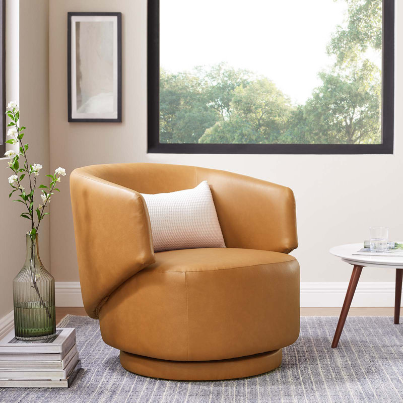 Modway Celestia Vegan Leather Fabric and Wood Swivel Chair