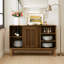 Buffet cannelé cannelé avec tablettes, trous de sortie et base en bois massif, 60 po