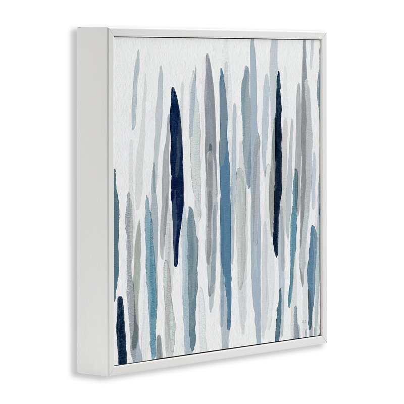 Peinture abstraite épaisse au pinceau bleu-gris, H 17 po x l 17 po, Estampe numérique encadrée blanc bord de mer