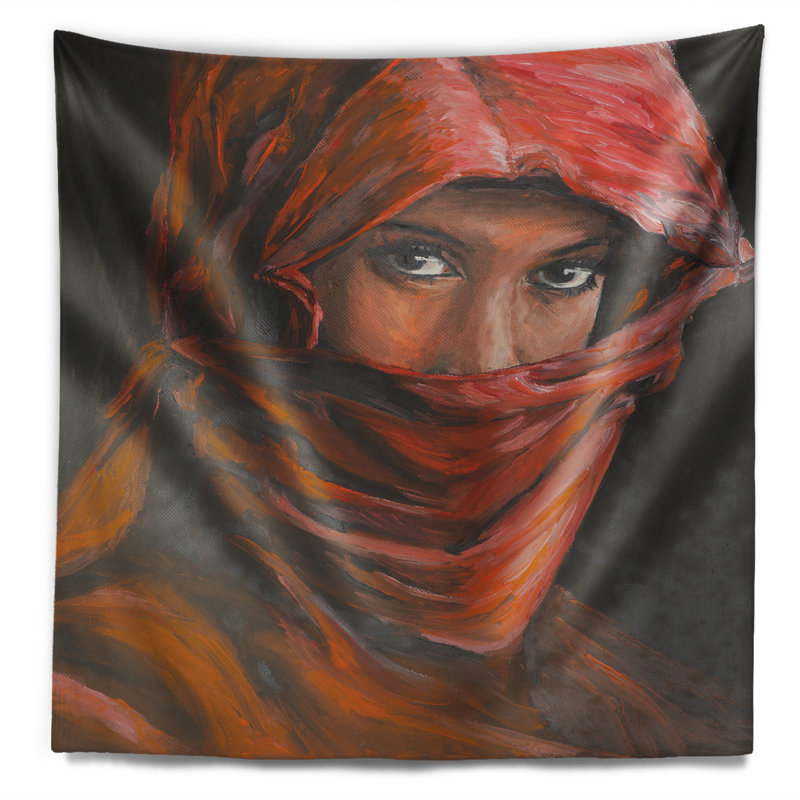 Portrait femme arabe en tapisserie hijab, H 50 po x l 60 po