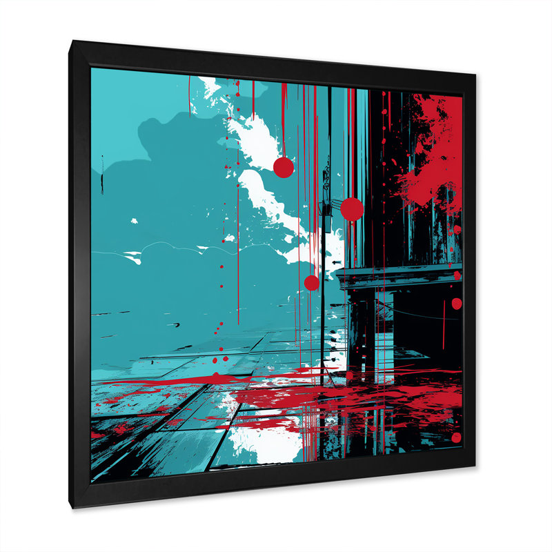 Paysage urbain moderne de cerise moderne - art mural paysage urbain, Cadre simple noir, H 16 po x l 16 po x P 1 po